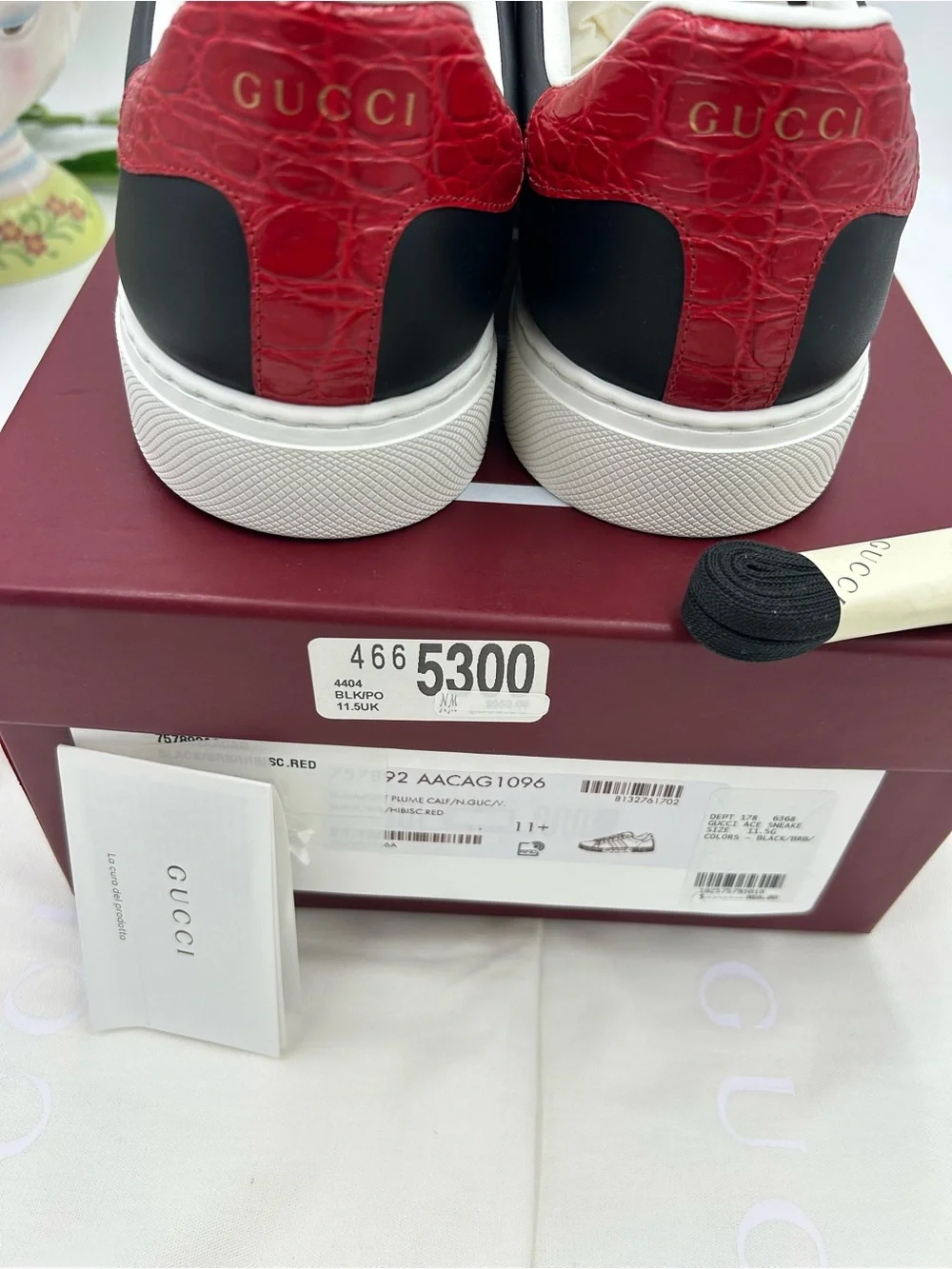 Men's Gucci ace leather web stripe sneakers size 11.5 fits 12.5 US made in Italy